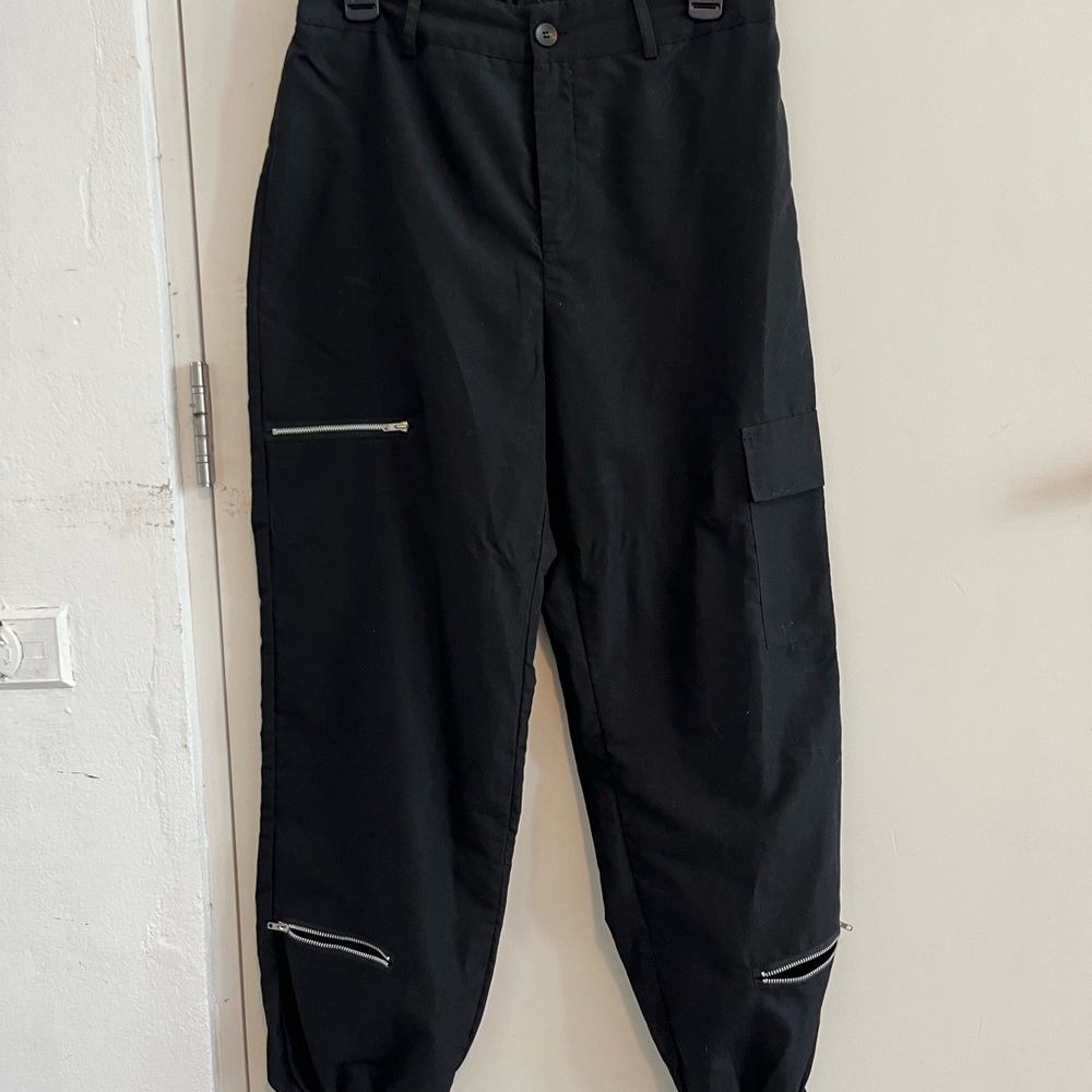 Forever 21 Black Cargo Jogger Pants with Zipper Details